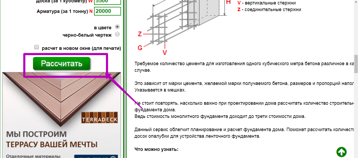 Онлайн-калькулятор расчета ленточного фундамента, расчет бетона, арматуры, опалубки | экостройхаус
