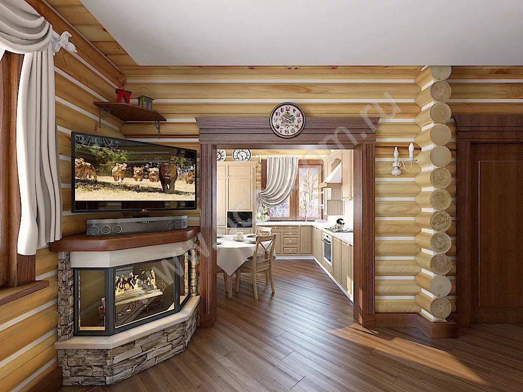 Внутренняя отделка бревенчатого дома, интерьер домов из оцилиндрованного бревна, фото